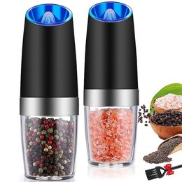 Mills Lectric Automatic Salt and Pepper Grinder Gravity Spice Mill Adjustable Spices with LED Light Kitchen Tools Gadgets 230728