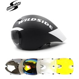 Cycling Helmets Wildside Race TT Biycle Helmet 4 lens Goggles Triathlon Tri Aero Road Timetrial Casco Ciclismo Accessories 230728