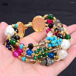 Strand GuaiGuai Jewelry 8'' 4 Strands Cultured White Keshi Pearl Agate Jade Turquoise Cz Bracelet