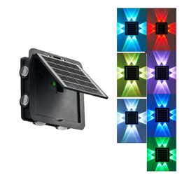 Solar Wall Sconce Lights Outdoor 7 Colour 3 Mode 6LED 8LED Wall Light Exterior Waterproof Up and Down Colour Changing for House Patio Porch Garden Decorative