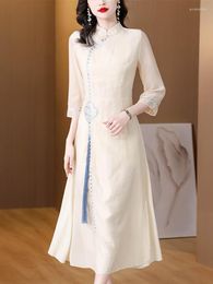 Casual Dresses Spring Summer Elegant Chic Embroidery Long Dress 2023 Solid Fashion Tassel Party Women Korean Office Lady