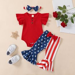 Clothing Sets 0323 Lioraitiin 018M born Girls 3Pcs Independence Day Romper Tops Star Striped Long BellBottoms Trousers Headband 230728