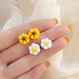Stud Earrings 2 Pairs/lot 925 Sterling Silver Earring For Women Flower Shape Jewellery Gift Drop Yellow White Colour