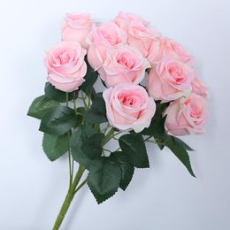 Decorative Flowers Wedding Simulation Silk Fake Rose Bouquets El Restaurant Decoration Artificial Flower Pink Roses