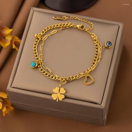 Charm Bracelets Stainless Steel Gold Colour Multilayer Heart Flower Charms Chain Bracelet For Women Fashion Jewellery Gift Wholesale