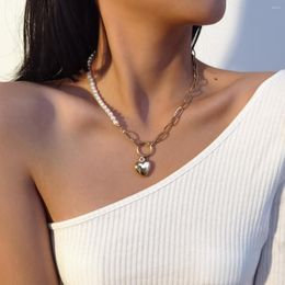 Choker Pearl Chain Splicing Necklace Retro Simple Geometric Heart European And American Women Fashion Jewelry