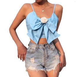 Women's Tanks Summer Style Net Celebrity With Big Bow 3Dimensional Flower Decoration Wrapped Chest Small Sling Spaghetti Strap Vest