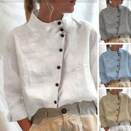 Women's Blouses Women Cotton Button-down Shirt Chic Vintage Stand Collar Blouse Soft Breathable Summer Top With Button Detailing Loose