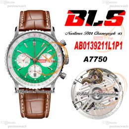 BLS Navitimer B01 ETA A7750 Automatic Chronograph Mens Watch Gradient Green Stick Dial Brown Leather Strap AB0139211L1P1 Super Edition Reloj Hombre Puretime C3