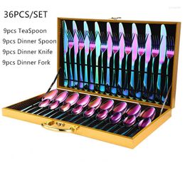 Dinnerware Sets 36PCS Gold Cutlery Set Stainless Steel Tableware Fork Knife Spoon With Gift Box Wedding