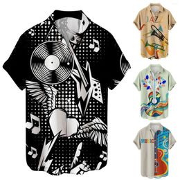 Men's Casual Shirts Button Crotch Shirt Mens Summer Fashion Leisure Personality Musical Instruments Digital 3D Printed Lapels Buttons