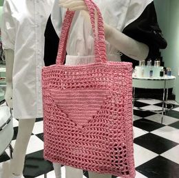 Boho designer's recut Solid color hand-woven shopping bag Lafite Fiber Lightweight Tote Bag is a must-have for a summer outing/picnic/photo shoot