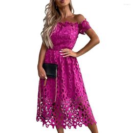 Casual Dresses Formal Women Dress Lace Short Sleeve Patchwork Slash Neck Hollow Out Slim Fit Summer Off Shoulder Backless