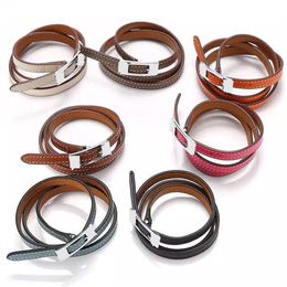2022 Jewelry whole belt buckle three layer leather bracelet letter men and women Bracelet214f