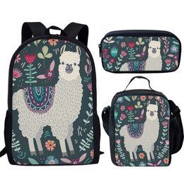 School Bags Belidome Funny Alpaca Design 3Pcs Set for Teen Boys Girls Schoolbag Backpack Student Bookbag Mochila Infantil 230729