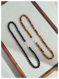 Pendant Necklaces Brass Natural Stone Black Jade Beads Chain Necklace Women Jewelry Punk Designer Runway Rare Gown Boho Japan Korean