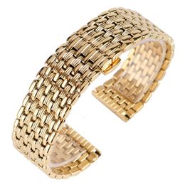 Watch Bands 18mm 20mm 22mm Solid Gold Watch Bands Strap Stainless Steel Watchband Adjustable Replacement Fashion Bracelet 2 Spring Bars 230728