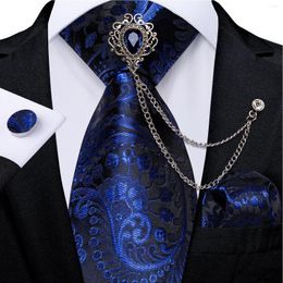 Bow Ties Royal Blue Paisley Silk For Men Luxury 8cm Wedding Business Polyester Necktie Set Pocket Square Cufflinks Gift Wholesale