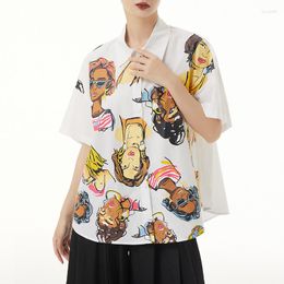 Women's Blouses Johnature 2023 Korean Fashion Portrait Print Short Sleeve Shirts For Women Summer Thin Loose Cardigan Casual Tops