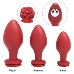 Anal Toys 3PCS Rose Design Fetish Silicone Anal Butt Plug With Vaginal Kegel Ball Restraints Bondage SM Women Sex Toy For Couple 230728