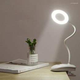 Table Lamps Ring LED Reading Light For Eye Protection Student Dormitory Desk Lamp USB Charging Touch Dimmable Clip-On Folding
