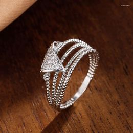 Cluster Rings Ladies Personality Double-Layer Hollow Triangle Irregular Ring Zircon Fashion High-Quality Hand-Given Friends Party Gift