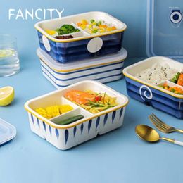 Dinnerware Sets FANCITY Japanese-style Ceramic Lunch Box Office Workers Can Microwave Oven Heated Student Portable Partitioned B