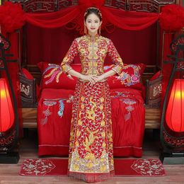 Ethnic Clothing Dragon Gown Bride Wedding Dress Chinese Style Costume Phoenix Cheongsam Evening Show Slim For The248y