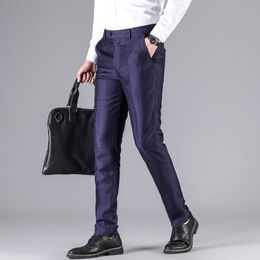 Men's Pants Premium No-iron Classic-fit Expandable-waist Pleat-front Pant 2023 Fashion Lattice Suit Business Trousers 601