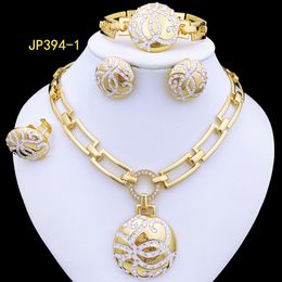 Wedding Jewellery Sets Italian 18K Gold Plated Jewellery Set Luxury Women Necklaces Earrings Ring Bracelet Dubai Set Jewellery Wedding Party Accessories 230728