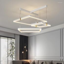 Chandeliers 2023Nordic Minimalist Living Room Chandelier Simple Modern Geometric Square Atmospheric Light Luxury Main Lamp Fixtures Dimmable