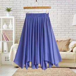 Skirts Irregular Summer Chiffon For Women Elastic High Waist Fashion Midi Pleated Skirt Cool Droop Jupe B33