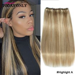 Lace Highlight Bundles Human Hair Blonde Golden Mocha Brown Ombre Blond Straight Chestnut s 230728