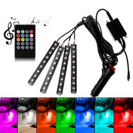 Car USB LED RGB Atmosphere Strip Light 4 In 1 Remote Voice Control Interior Styling Decorative Dynamic tmosphere lamp2402