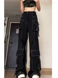 Women's Jeans 2023 Vintage Dark Gothic Clothes Baggy Cargo Women Techwear Hippie Pants Mom Punk Black Denim Trousers Cyber Y2k