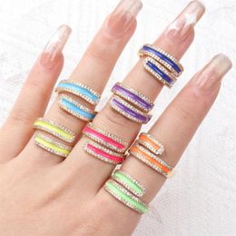 Cluster Rings Double Layer Candy Colours Enamel For Women Fashion Adjustable High-quailty Copper Gold Plated Female Charm Jewellery