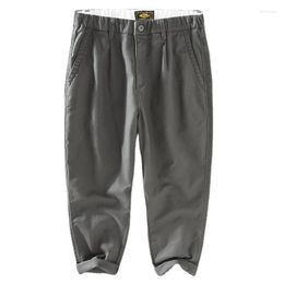 Men's Pants Solid Color Elastic Straight Casual For Spring Twill Japanese Vintage Cropped Loose Tapered