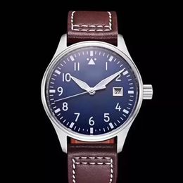 Automatic Mechanical men's watch Pilot MARK XVIII IW327004 40mm blue Dial brown Leather Strap Mens Watches321k