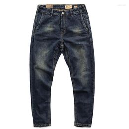 Men's Jeans 2023 Vintage Cargo Men Autumn Light Denim Multi-pocket Washed Old Slim Workwear Retro Casual Pencil Trousers