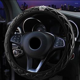 Steering Wheel Covers Cover Crystal Crown Car Interior Accessories PU Leather Car-styling 37-38CM Diameter Universal