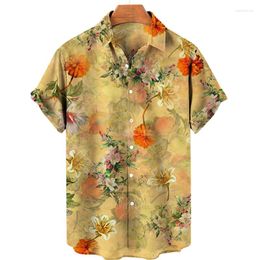 Men's Casual Shirts Summer Hawaiian Beach Resort Plant Flower 3D Printed Shirt Loose Lapel