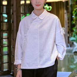 Women's Blouses QPFJQD Female Chinese Style And Tops Turn Down Collar Long Sleeve Solid Color Women Button Shirts 2023 Spring Autumn