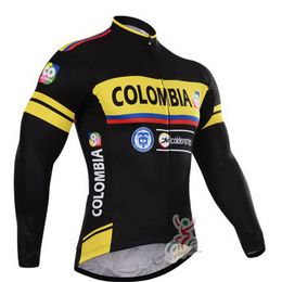 PRIMAVERA ESTATE SOLO GIACCHE CICLISMO ABBIGLIAMENTO MAGLIA LUNGA ROPA CICLISMO 2015 COLOMBIA PRO TEAM NERO GIALLO C024 TAGLIAXS-4XL268p