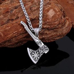 Pendant Necklaces Original Design Retro Viking Axe Necklace Nordic Men's Stainless Steel Amulet Rune Fashion Punk Jewellery Gift Bag