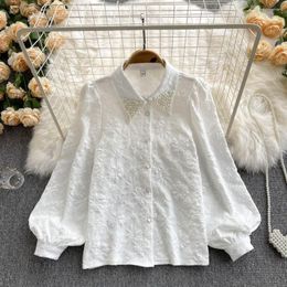 Women's Blouses French Beaded Vintage Elegant Blouse Women Spring Autumn Fashion Casual Ladies Lace Shirt Female Drop Wholesale