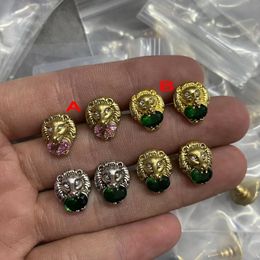 Hip Hop Lion Head Crystal Gemstone Earring Stud Fashion Designer Ear Studs Earrings for Men Women Female Halloween Party Jewelry Gift With Box CGUE10 --01