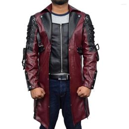 Men's Jackets 2023 Fashion Business Casual Coat Biker PU Leather Jacket Zipper Metal Buckle In The Long Paragraph Trench Men