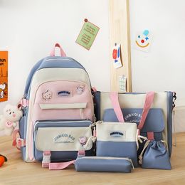 Backpacks 5 Pcs Set Backpacks For Student School Bag For Girls Multifunctional School Backpacks Handbag Large Capacity Girls Pencil Bag 230729