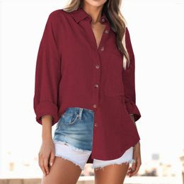Women's Blouses 2023 Autumn Button Up Shirts Women Cotton Long Sleeve Solid Colour Office Lady Blouse Summer Fall Basic Tops Blusas
