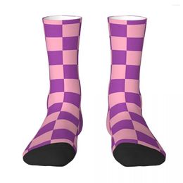 Men's Socks Checkered Pink And Purple Sock Men Women Polyester Stockings Customizable Design